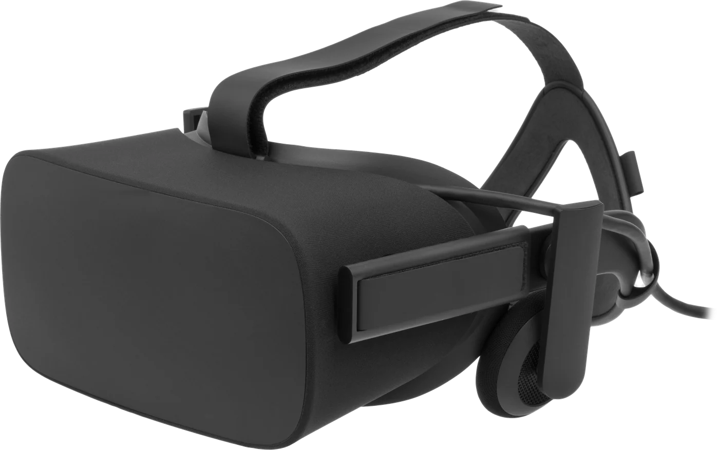Oculus Rift CV1 headset with its 44 infrared LEDs marked as the sensors track them; two 1080 x 1200 OLED panels at 90 Hz and built-in headphones